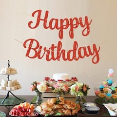 Happy Birthday Banner – NO DIY,10Feet,Pre-Strung-Glitter Backdrop Happy Red