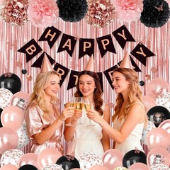 Charming Rose Gold 58-Piece Party Decoration Set – Balloons, Banners, and More