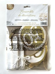 50th Birthday Party Decorating Kit Gold & White 4 Paper Fans 8 Gold Swirls 12pcs