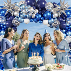 Blue Balloon Arch Kit Navy Metallic Silver White Party Decorations Set