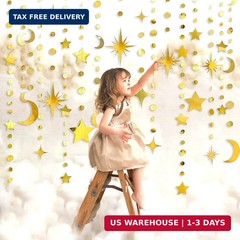 Gold Star Moon Circle Dot Garland Party Decorations Kit Hanging Crescent and Twi