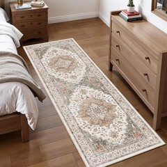 2×6 Vintage Runner Rug Low Pile Runners 2′ x 6′ (Runner), Orange/Gray