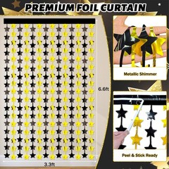Black and Gold Party Decorations, 13Pcs Hanging Paper Fans Star Foil Curtains…