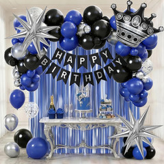Navy Blue Birthday Decorations for Men with Black Metallic Silver Navy Blue