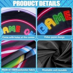 Large Neon Video Game Backdrop 70.9inch Gaming Party Decoration Handheld Video