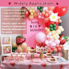 Strawberry Balloon Garland Arch Kit,176pcs Pink Red Green with large mylar ba…
