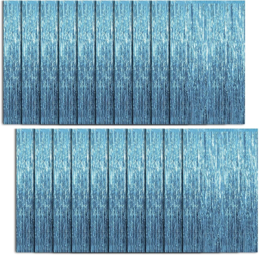 Reusable 20-Pc Sky Blue Tinsel Foil Fringe Curtains for Memorable Celebrations