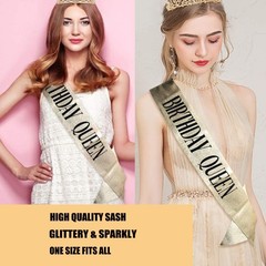 Jozlynn Gold Glitter Birthday Queen Sash for Women 1 Count (Pack of 1),