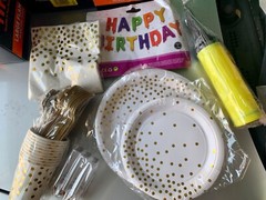 87pc Birthday Party Supplies Set Decor Balloons Lights Pink Blue Gold White Blk
