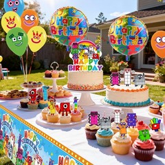 35 Pcs Number Blocks Birthday Party Supplies Decorations Set Banner Tablecloth