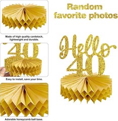 8Pcs 40th Birthday Decorations Honeycomb Centerpieces for Women Men, Black Go…