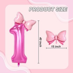Pink 1 Balloon Number bow Balloons, 40 Inch Pink Number Balloons Mini Bow Bal…