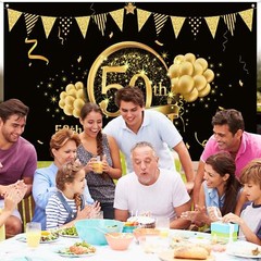 Decoraciones De Cumpleanos 50 Anos Banner Grande De Telas Rosa Oro 185X110 Cm
