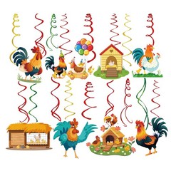 30 PCS Chicken Hanging Swirls Farm Theme Party Ceiling Streamer Decoration