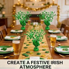 4 Pack St. Patrick’s Day Centerpieces – Green Foil Shamrock Spray Table Decor…