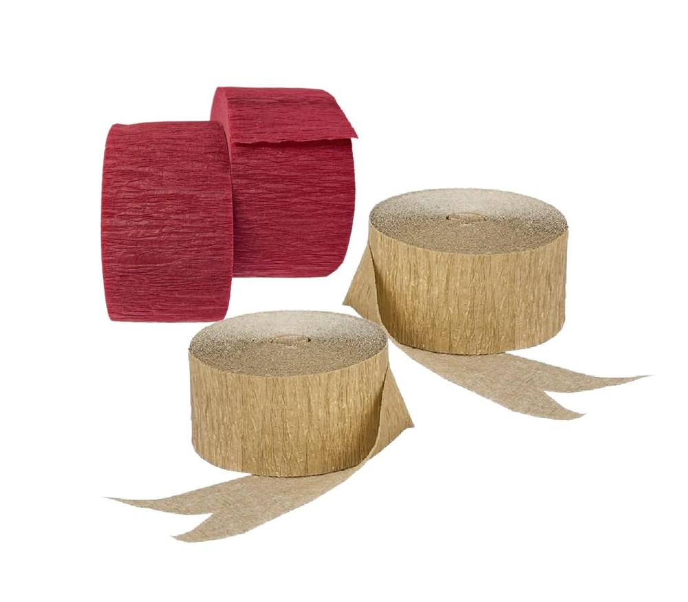 Maroon Cabernet and Gold Metallic Crepe Paper Streamers, Made in USA