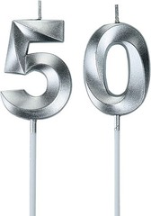 Chic Silver 50th Birthday Candle Set – Non-Toxic & Unscented for Indoor Use