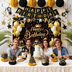 Happy Birthday Party Decoration Set: Including Birthday Banner Backdrop, Part…