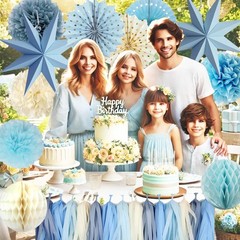 Blue Party Decorations,15PCS Dusty Blue Beige Birthday Decorations for Women …