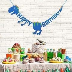 Dinosaur «Happy Birthday» Banner & 15 Pre-Assembled Dino & Swirl Decorations DIY