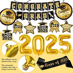 Class of 2025 Banner Backdrop | Graduation Party Decorations 2025 Black and Go..