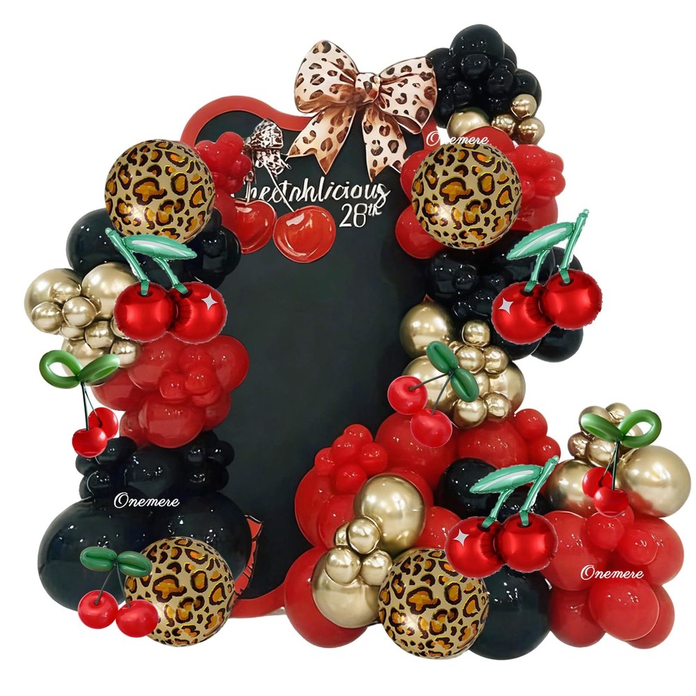 Cheetah Print Balloon Arch Kit,185pcs Red Black Gold Metallic Balloons, with …