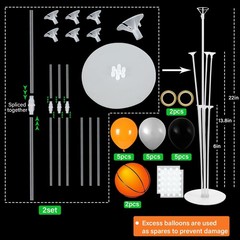 2 Sets Basketball Party Balloons Stand Kit with Orange And Black Balloon Spor…