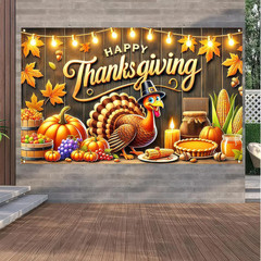 Thanksgiving Banner 71×43″ – Fall Outdoor Decor with Turkey & Pumpkin Design