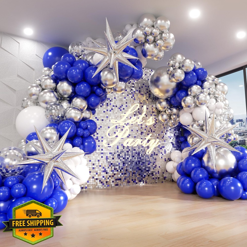 131pc Royal Blue Silver Balloon Arch Garland Kit