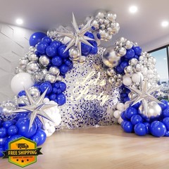 131pc Royal Blue Silver Balloon Arch Garland Kit
