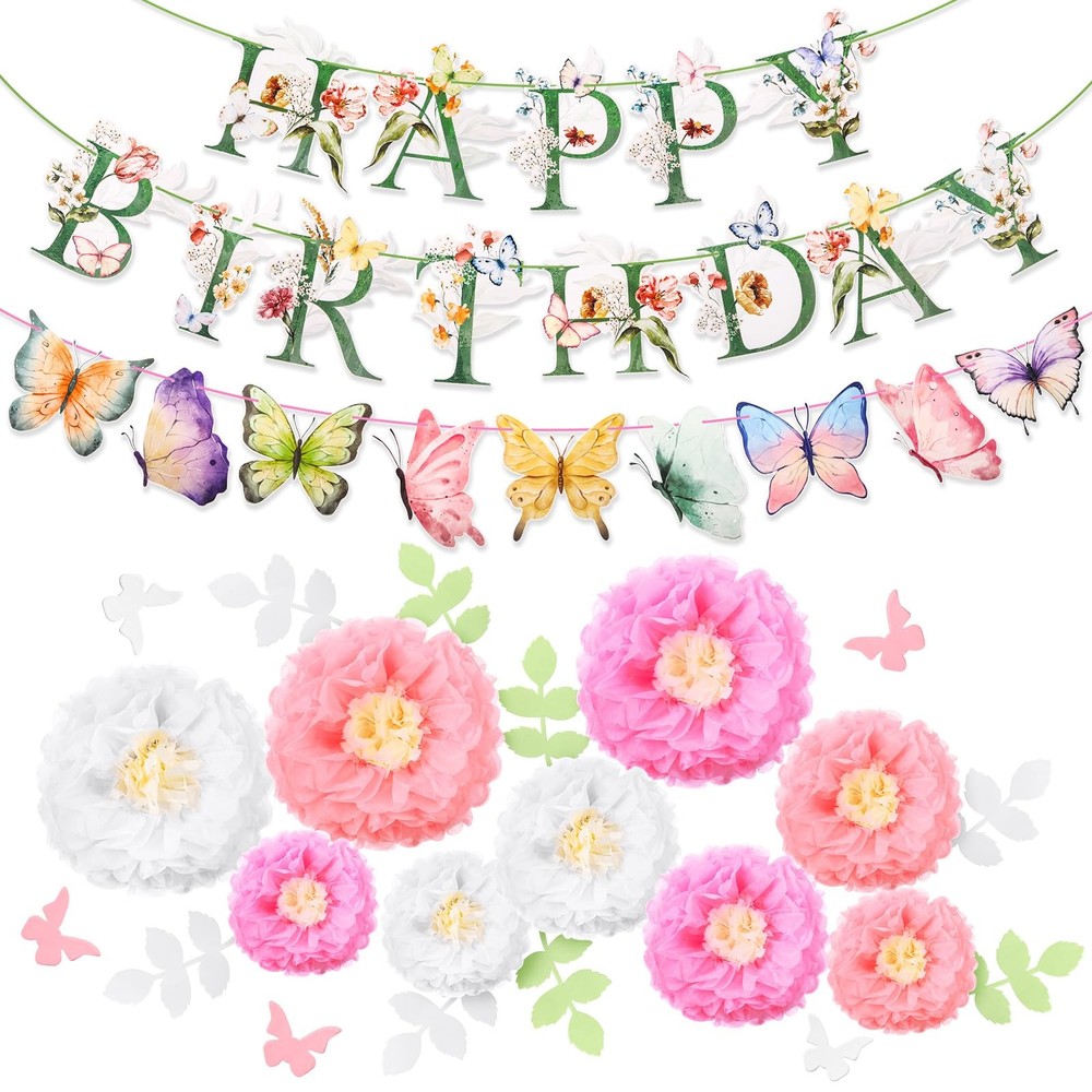 Fullhawl 24 Pcs Flower Birthday Banners Wildflower Spring multicolor