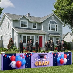 Graduation Banner 2026 Decorations Gold and Navy Blue Class of 2026 Background f
