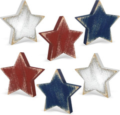 4th of July Decorations Wooden Star Set of 6, Red White and Blue Decorations,…