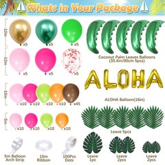 178Pcs Tropical Luau Balloons Arch Garland Kit Hawaiian Party Decorations wit…