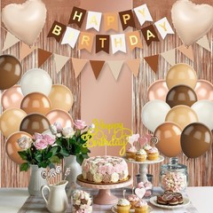 Brown Decorations,Happy Banner Beige Cream Neutral Boho Balloons Fringe Curta…