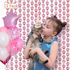 Cat Birthday Decorations, 2 Pack Pink Cat Paw Party Supplies 3.3×6.6 ft Foil …