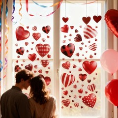Valentines Day Window Clings Heart Stickers for Glass Door Windows,…