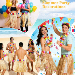 12PCS Luau Hawaiian Raffia Skirts with 24PCS Wristbands Party Decorations Bulk f