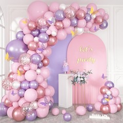 143Pcs Butterfly Pink and Purple Balloons Garland Arch Kit, Baby Shower Decor…