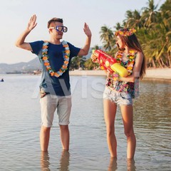 32pcs Hawaiian Leis Party Decorations, Necklace Flowers Bracelets Headband, Trop