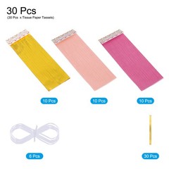 30Pcs Bright Gold, Rose Red, Light Pink Tassel Garland Banner with Rope