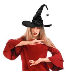 Black Masquerade Ruched Witch Hat Oversized Witch Hats Wide Brim Party Decor