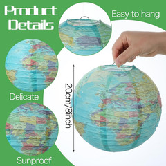 6 Pcs World Map Paper Lanterns, 8 Inch Earth Globe Hanging Lanterns Map Classroo