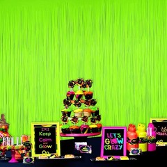 Vibrant 2 Pack Glow-in-the-Dark Fringe Curtains for Birthday and Music Festivals