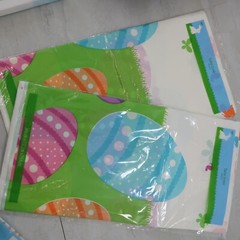 Large Easter Spring Bunny Party Supply Lot Napkins plates table cloths Bags Pan