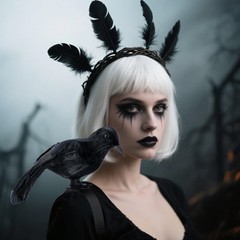 Adnee 3 Pcs Mix Size Halloween Crow on Shoulder,Realistic Black Feather Crow Sta