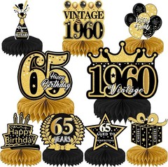 65th Birthday Decorations for Men – 9PCS Vintage 65th Birthday Honeycomb Cent…