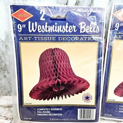 9″ Westminster Bells Art Tissue Decoration Burgundy Vintage USA Made 4 Total