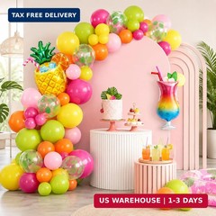 Tropical Balloons Kit, 12Inch Hawaiian Balloons Hot Pink Teal Green Orange Yello