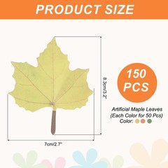 150Pcs Artificial Maple Leaves Cutouts Leaf Red Yellow Green with Glue 2.8×3.3″